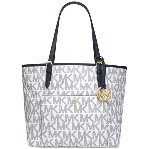 michael kors blue and white tote|Michael Kors beige tote.